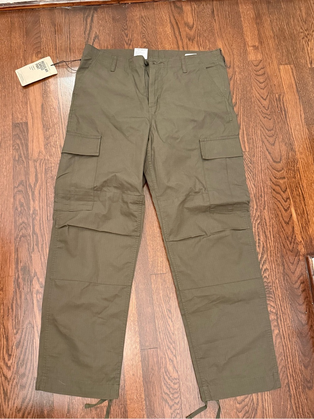 Carhartt WIP Olive Green Cargo Pants with Ankle Ties